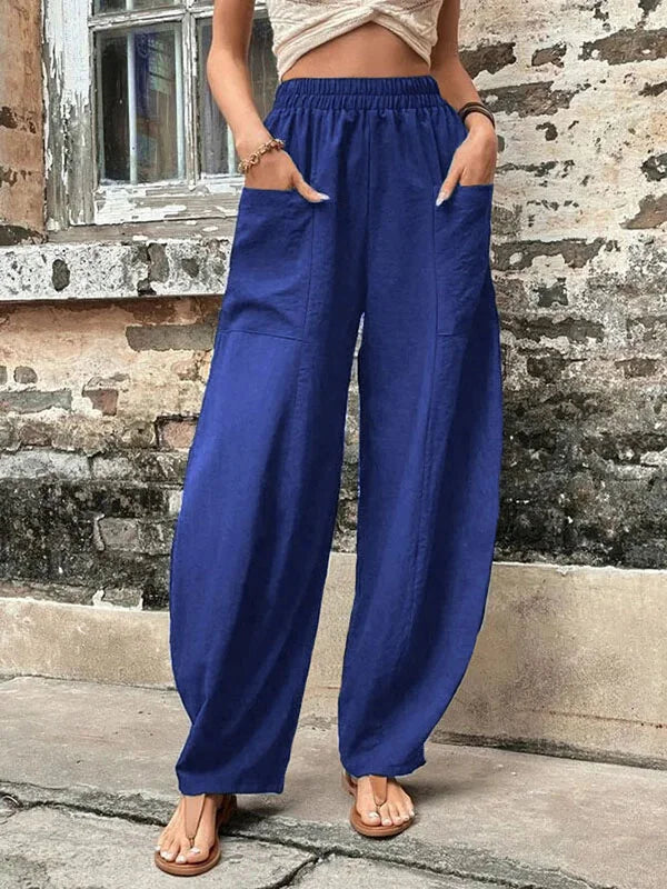 Women’s Wide-Leg Trousers – Relaxed Fit – Full Length – Breathable Blend – Elastic Waist