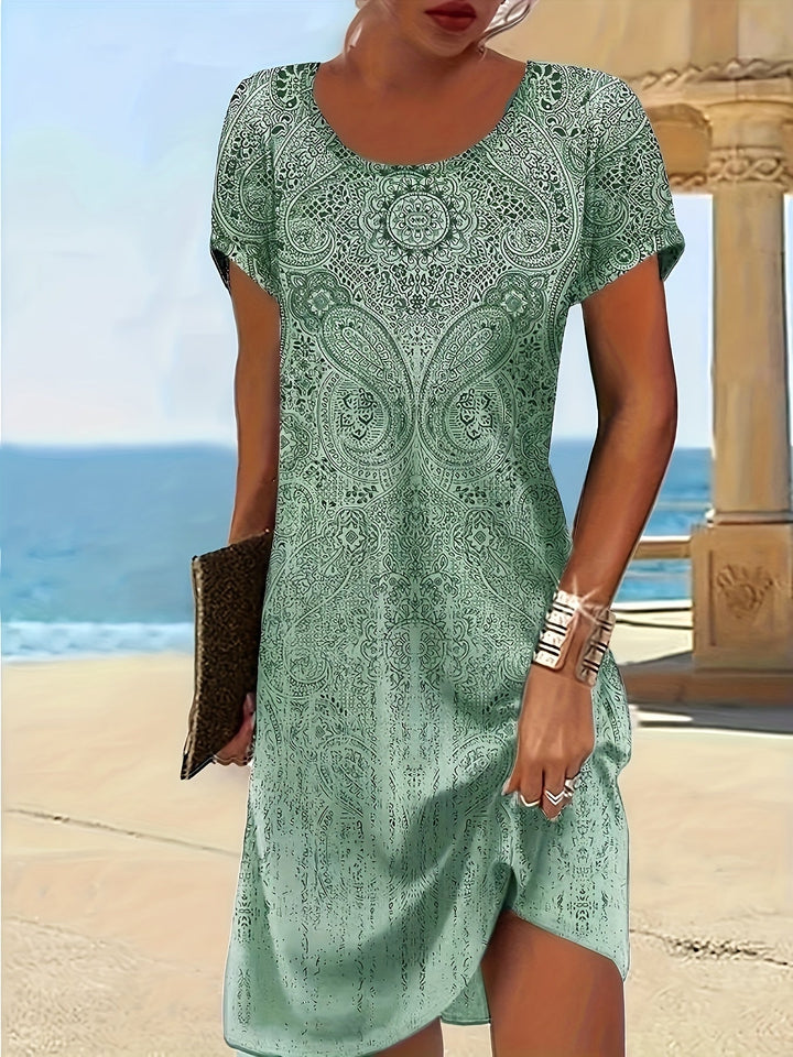 Women’s Mini Dress - Breathable Blend - Relaxed Fit - Short Sleeve - Round Neckline