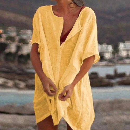 Women’s Tunic Top – Relaxed Fit – Short Sleeve – Natural Fibers – Casual Everyday Wear