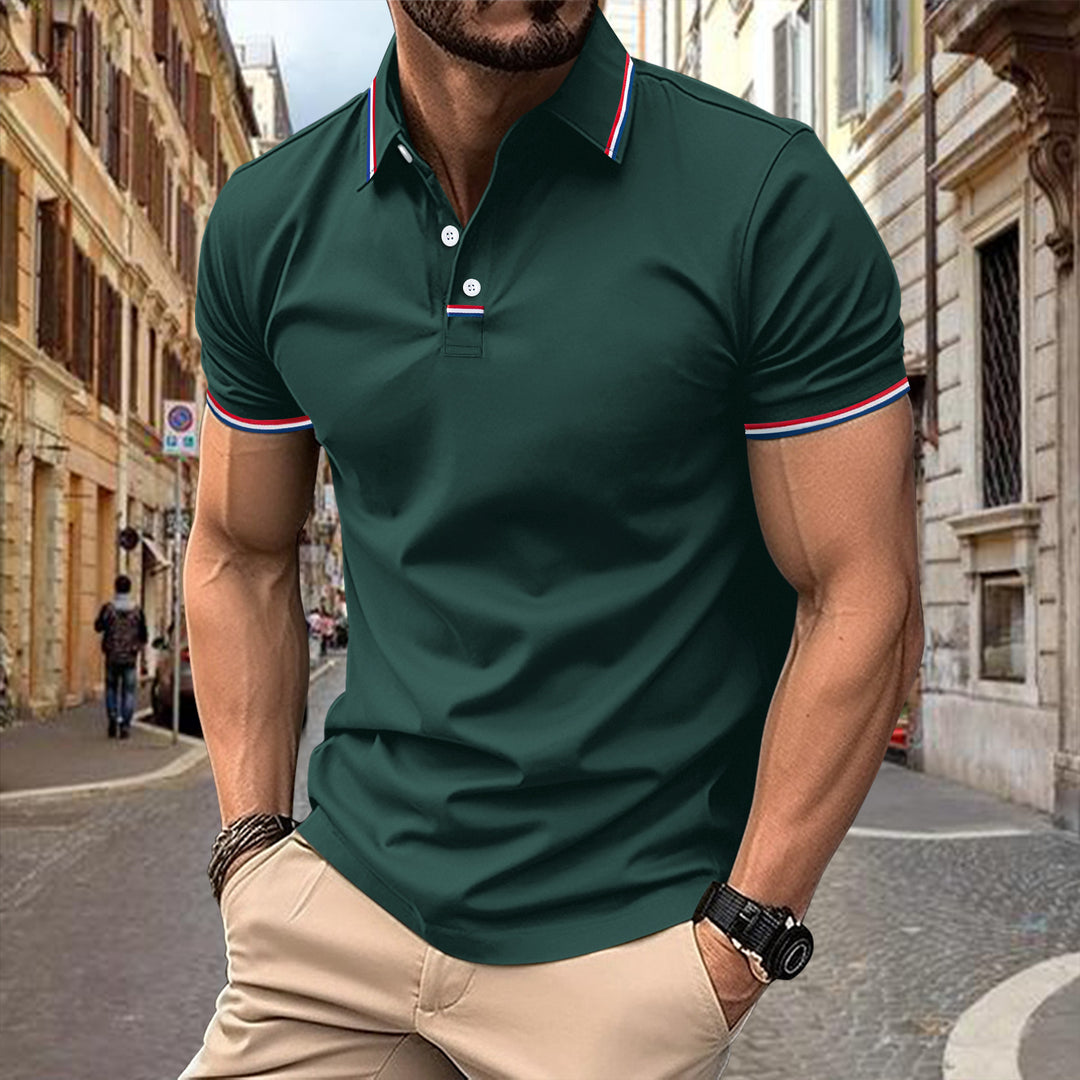 Men’s Polo Shirt - Slim Fit - Ribbed Collar & Cuffs - Cotton Blend - Button Placket