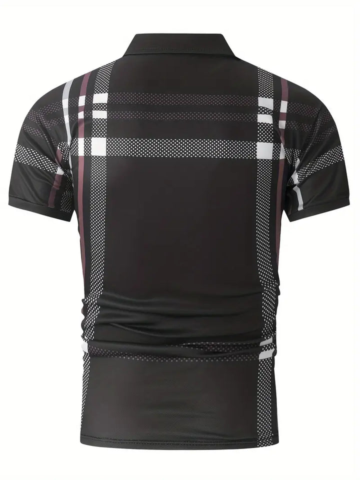Men's Polo Shirt - Plaid Pattern - Slim Fit - Short Sleeve Button-Down Collar