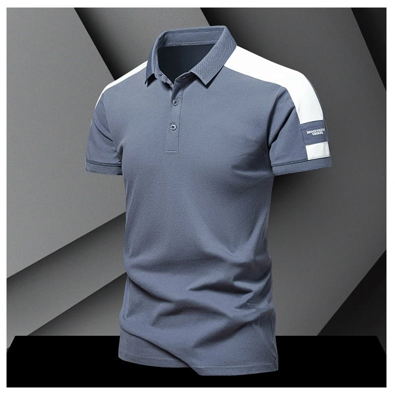 Men’s Polo Shirt - Slim Fit - Breathable Blend - Contrasting Shoulder Panel - Short Sleeve