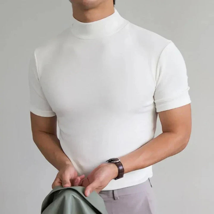 Men's T-Shirt – Slim Fit – High Collar – Short Sleeve – Breathable Natural Fibers