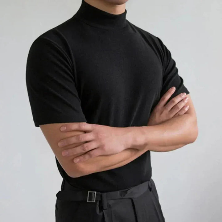 Men's T-Shirt – Slim Fit – High Collar – Short Sleeve – Breathable Natural Fibers