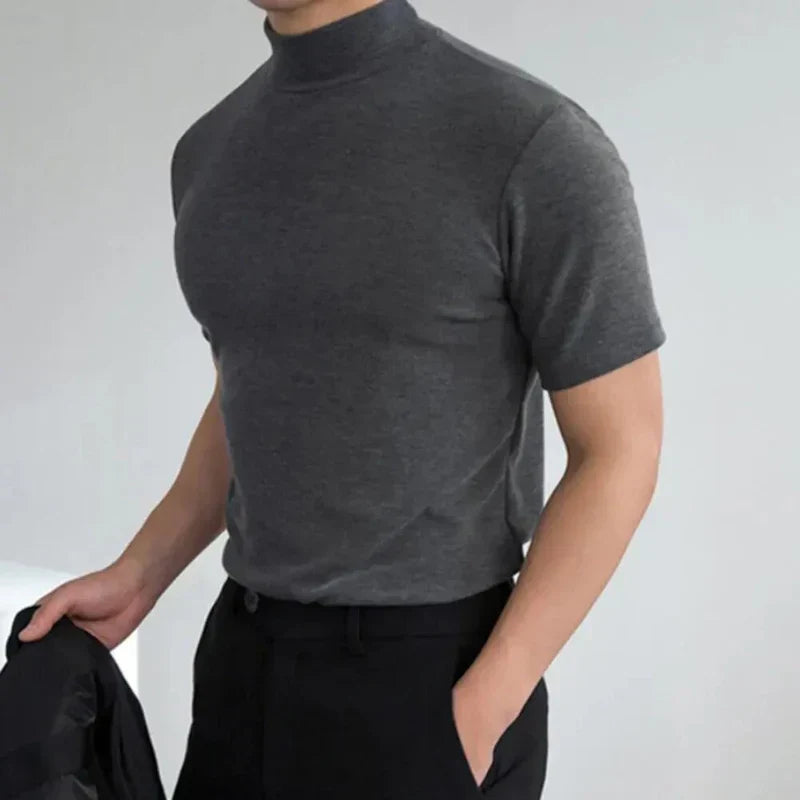 Men's T-Shirt – Slim Fit – High Collar – Short Sleeve – Breathable Natural Fibers
