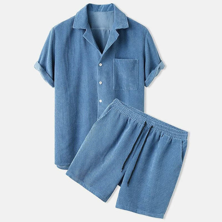 Men’s Shirt and Shorts Set – Relaxed Fit – Breathable Blend – Textured Casual Style