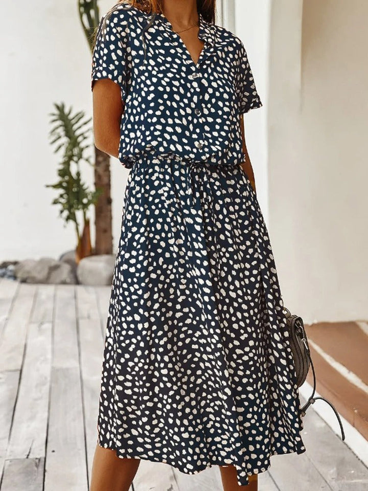 Women’s Midi Dress - Relaxed Fit - Breathable Blend - Button Front - Adjustable Waist