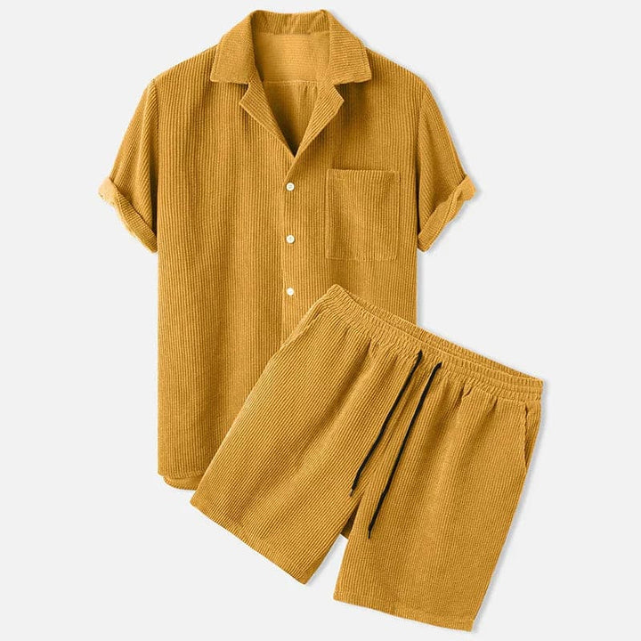 Men’s Shirt and Shorts Set – Relaxed Fit – Breathable Blend – Textured Casual Style