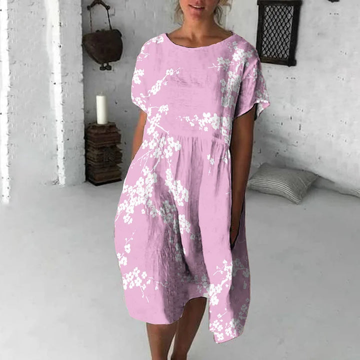 Women’s Midi Dress – Flowy Fit – Short Sleeve – Breathable Blend – Casual Style