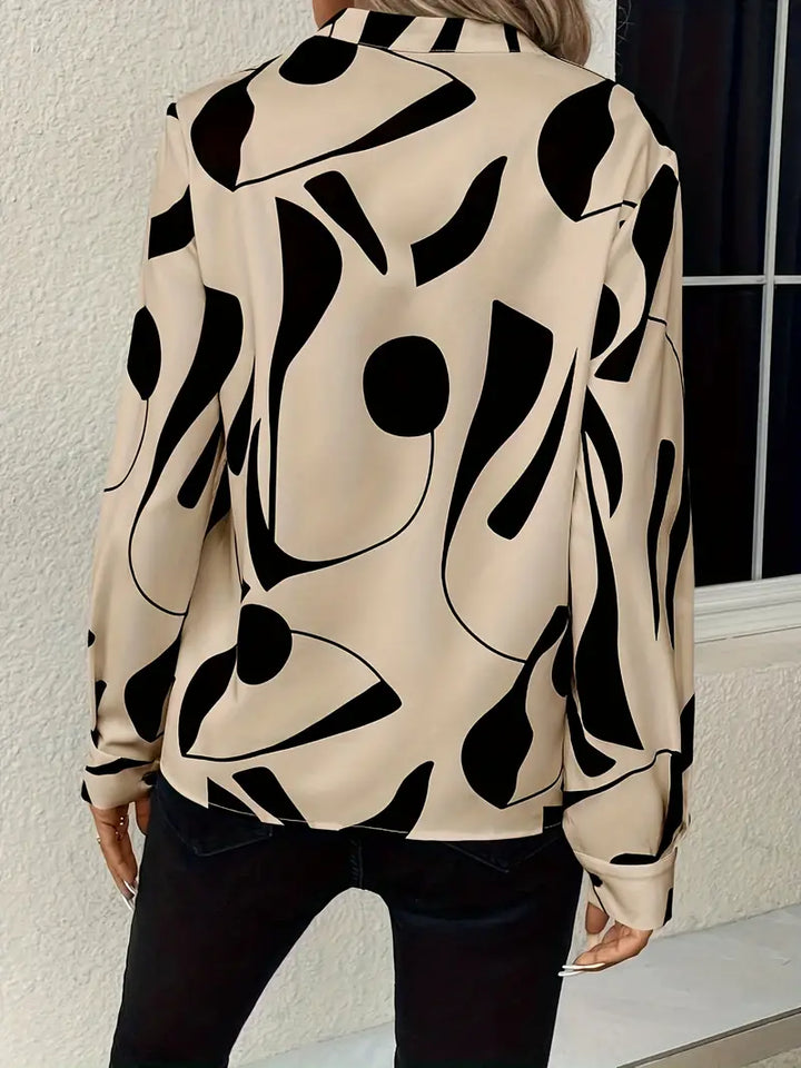 Women's Blouse - V-Neck - Long Sleeve - Relaxed Fit - Abstract Pattern