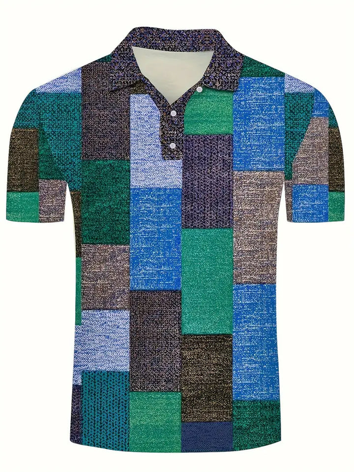 Men’s Polo Shirt - Patchwork Design - Short Sleeve - Classic Collar Casual Wear