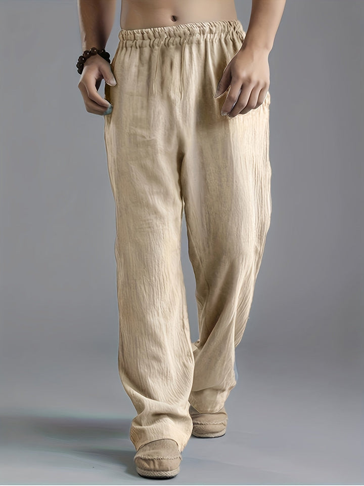 Men’s Casual Trousers – Relaxed Fit – Elastic Waist – Full Length – Natural Fibers