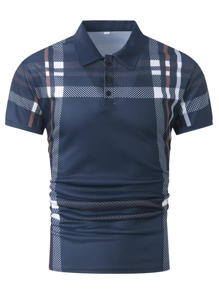 Men's Polo Shirt - Plaid Pattern - Slim Fit - Short Sleeve Button-Down Collar