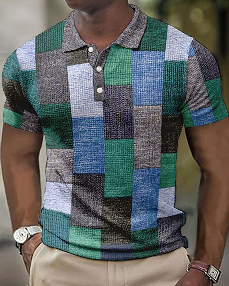 Men’s Polo Shirt - Soft Knit - Slim Fit - Patchwork Design - Button Placket Casual Wear