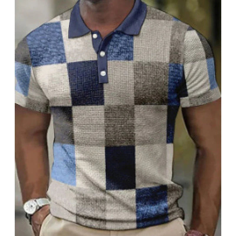 Men’s Polo Shirt - Patchwork Design - Short Sleeve - Classic Collar - Casual Fit