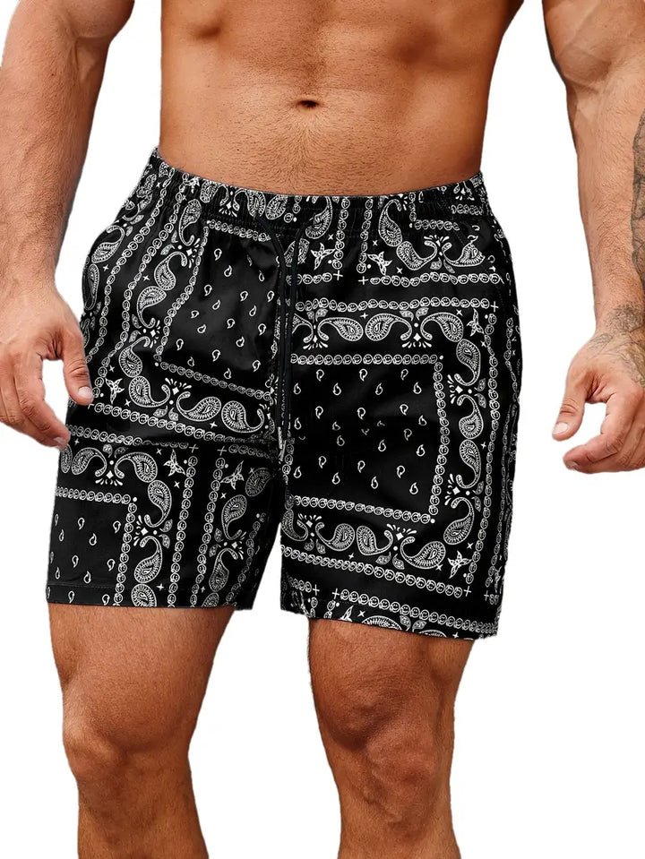 Men’s Swim Shorts - Mid-Thigh Length - Relaxed Fit - Bandana Print