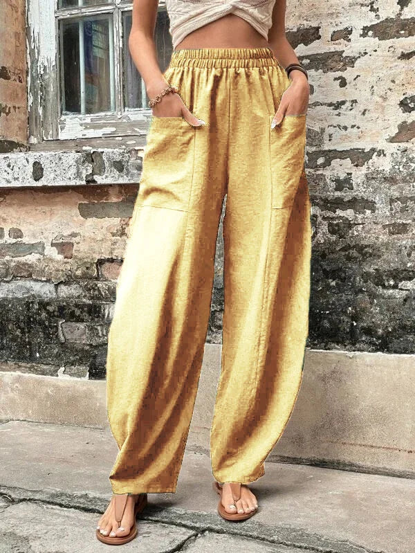 Women’s Wide-Leg Trousers – Relaxed Fit – Full Length – Breathable Blend – Elastic Waist