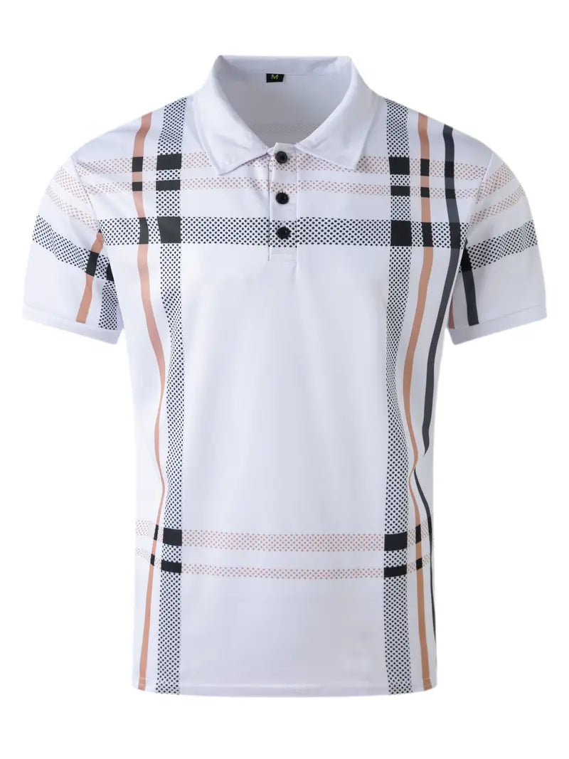 Men's Polo Shirt - Plaid Pattern - Slim Fit - Short Sleeve Button-Down Collar