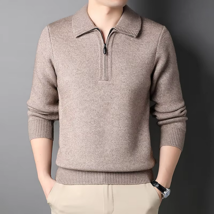 Men’s Quarter-Zip Sweater – Regular Fit – Ribbed Trim – Smart Casual Style