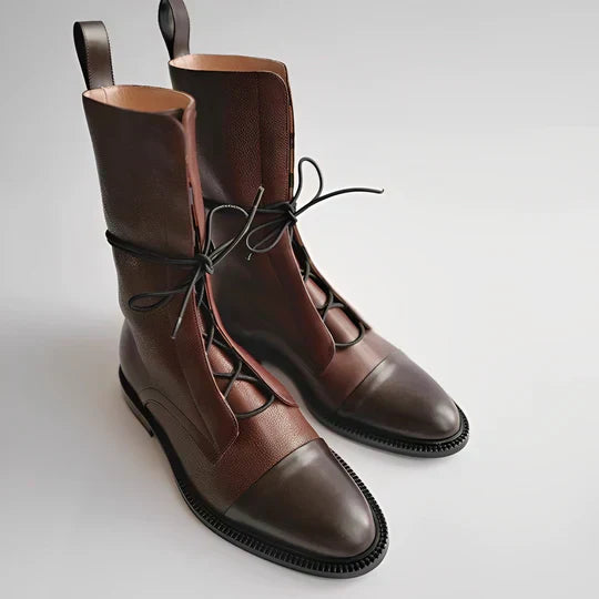 Women’s Mid-Calf Boots – Lace-Up Front – Streamlined Silhouette