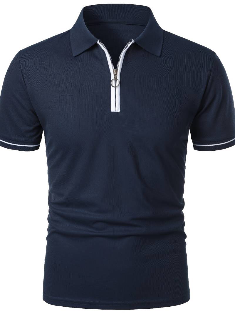 Men’s Polo Shirt - Zipper Neckline - Short Sleeve - Breathable Casual Wear