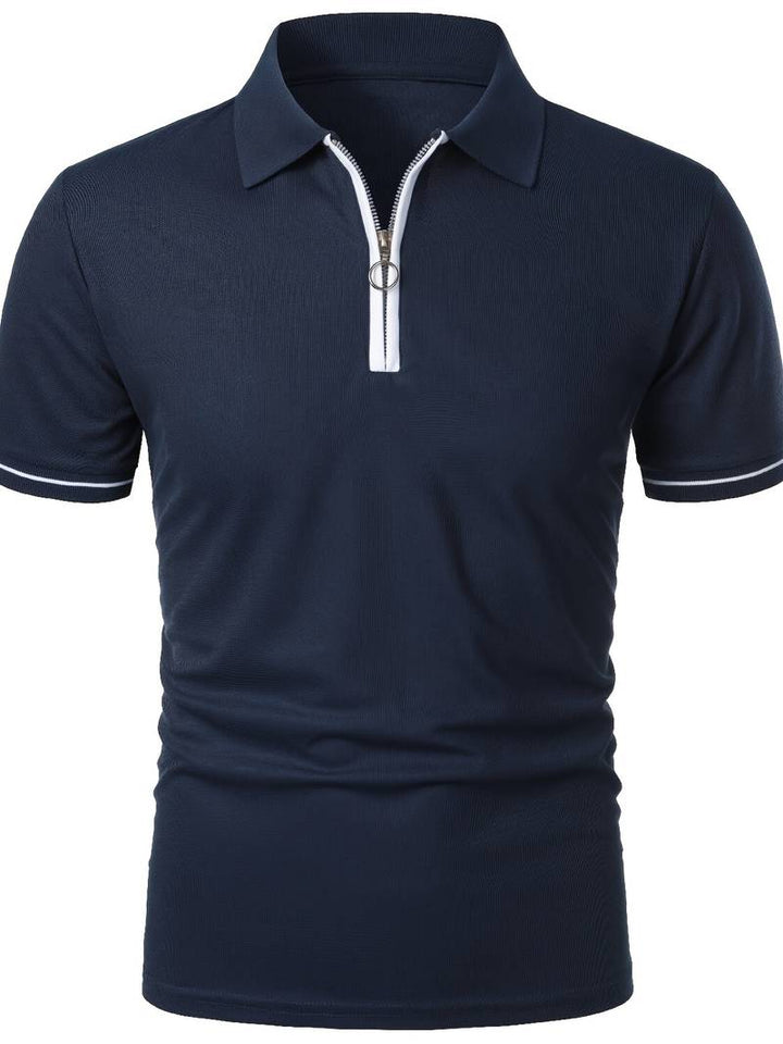 Men’s Polo Shirt - Zipper Neckline - Short Sleeve - Breathable Casual Wear