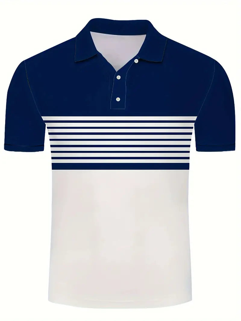 Men’s Polo Shirt – Slim Fit – Striped Chest Design – Short Sleeve Breathable