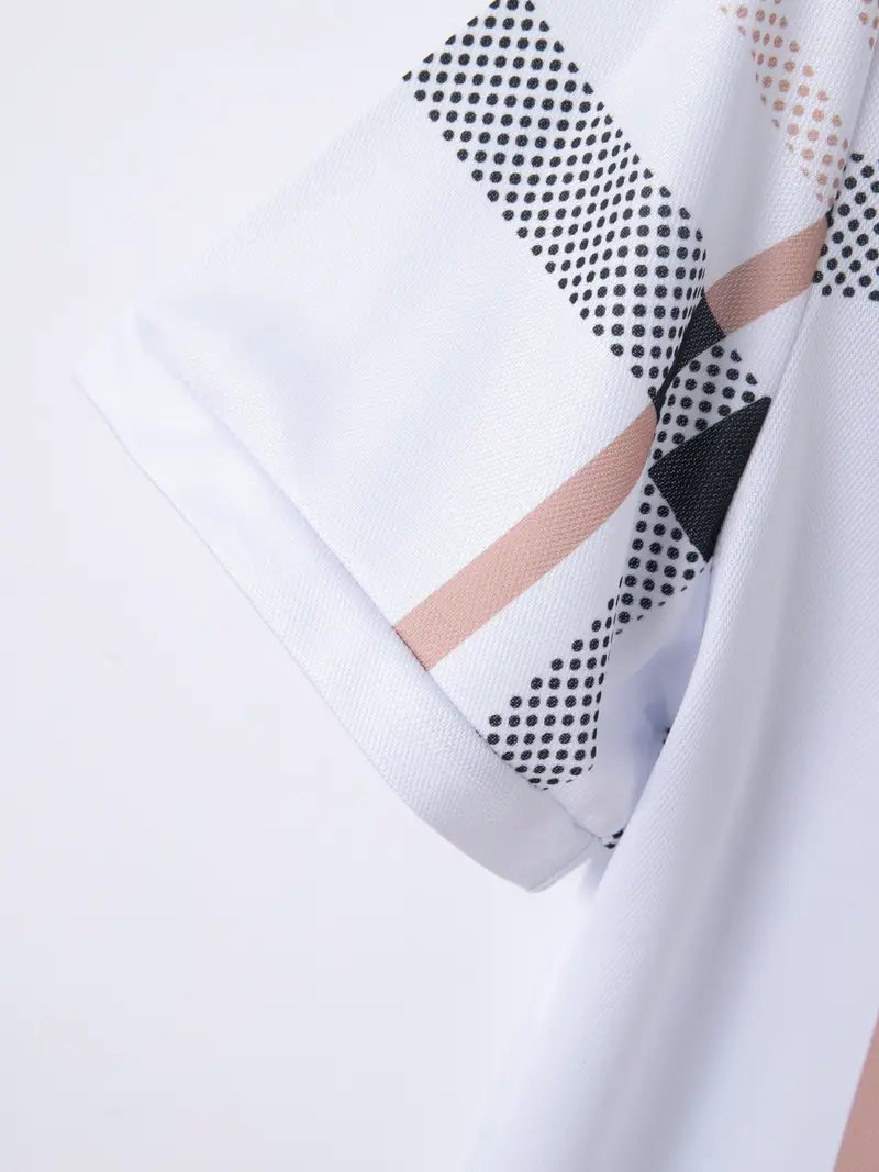 Men's Polo Shirt - Plaid Pattern - Slim Fit - Short Sleeve Button-Down Collar