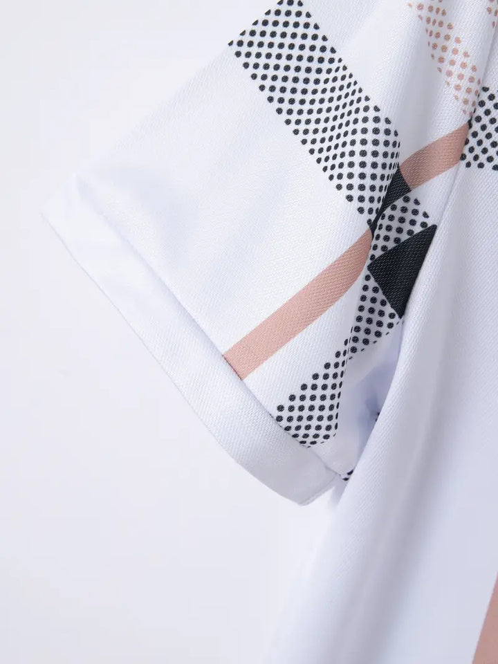 Men's Polo Shirt - Plaid Pattern - Slim Fit - Short Sleeve Button-Down Collar