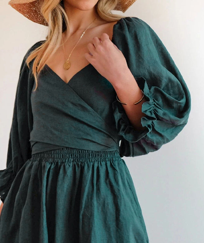 Women's Off-the-Shoulder Dress - Smocked Bodice - Puff Sleeves - Flowy Lightweight Fit