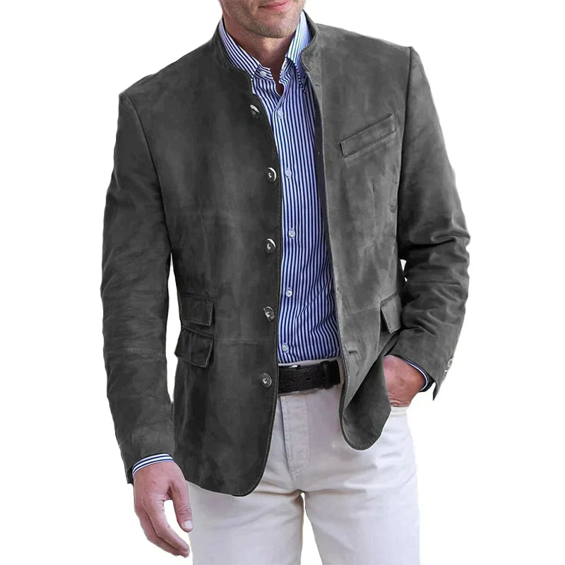 Men’s Button-Down Jacket – Structured Fit – Stand Collar – Semi-Formal