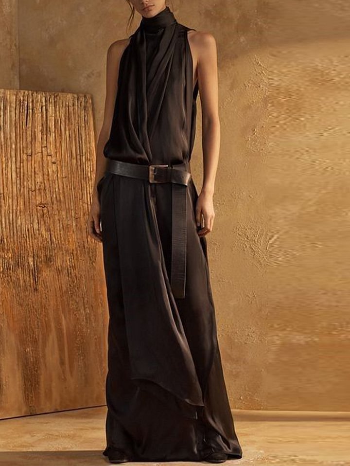 Women’s Maxi Tank Dress – High Neck – Sleeveless – Flowy Fit – Breathable Blend
