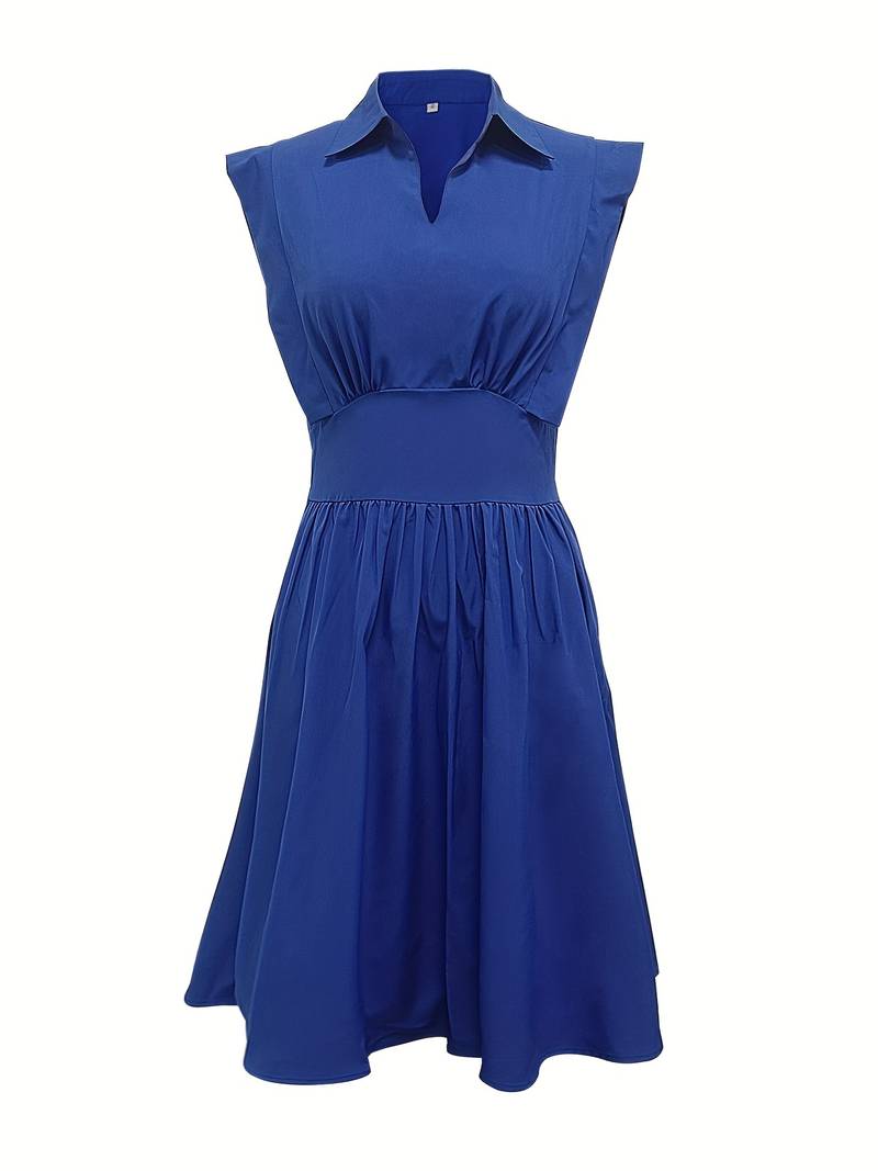 Women's Sleeveless Dress - Structured A-Line Fit - Pleated Skirt & Shirt Collar