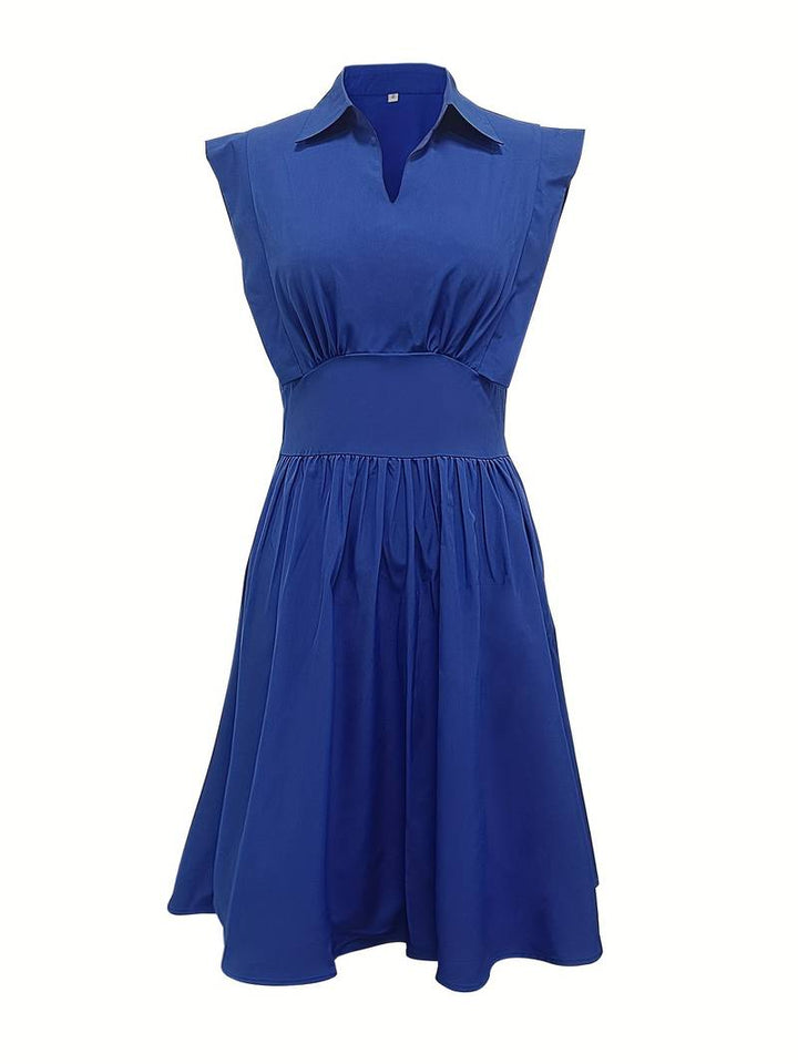 Women's Sleeveless Dress - Structured A-Line Fit - Pleated Skirt & Shirt Collar