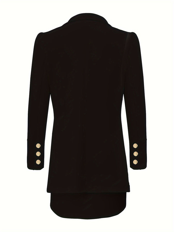 Women's Tailored Blazer - Double-Breasted - Padded Shoulders - Gold Button Closure