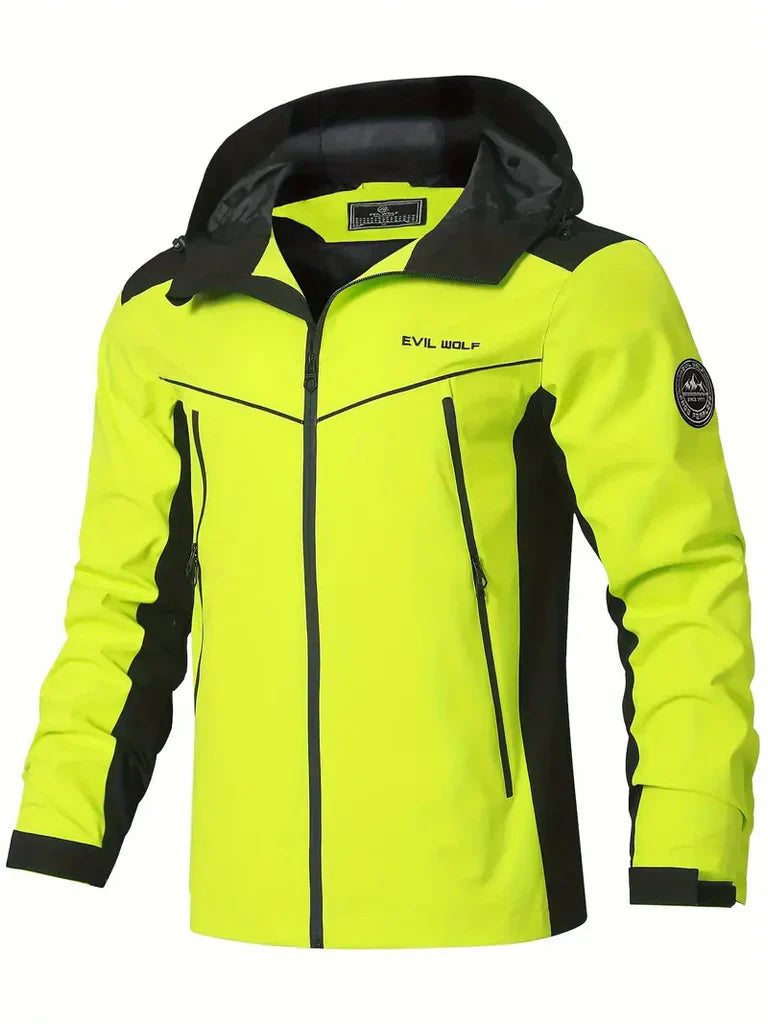 Men’s Outdoor Jacket - Waterproof - Reflective Panels - Hooded - Zipper Pockets