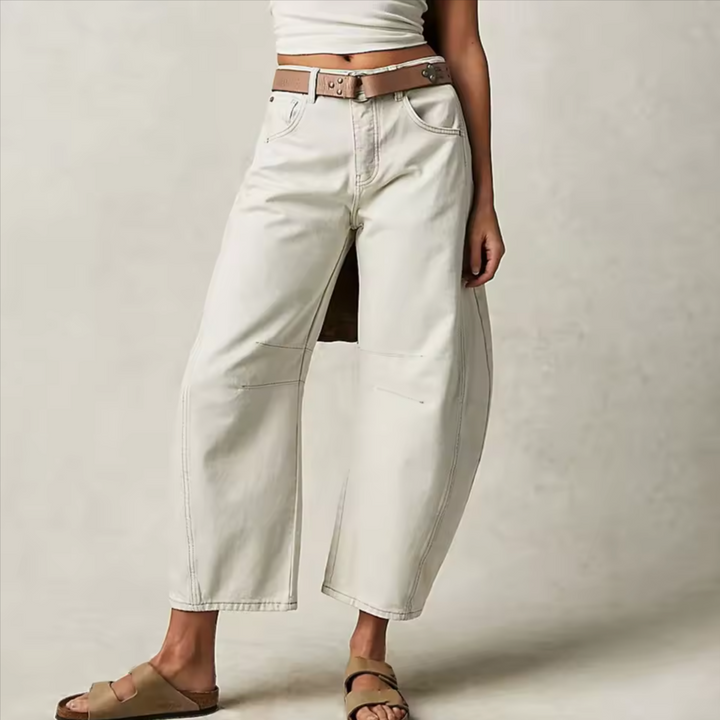 Women’s Jeans - Relaxed Fit - Barrel Leg - Full Length - Animal Print Casual Denim