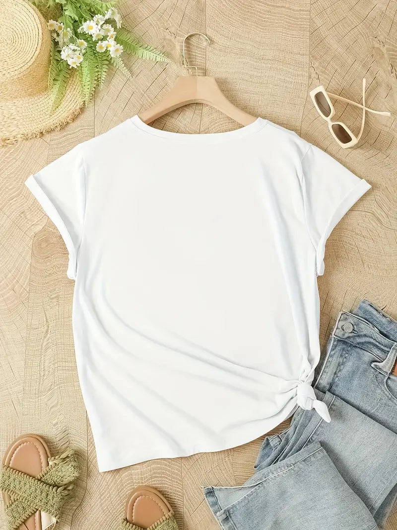Women’s T-Shirt – Relaxed Fit – Soft Knit – Short Sleeve – Floral Print Casual Style