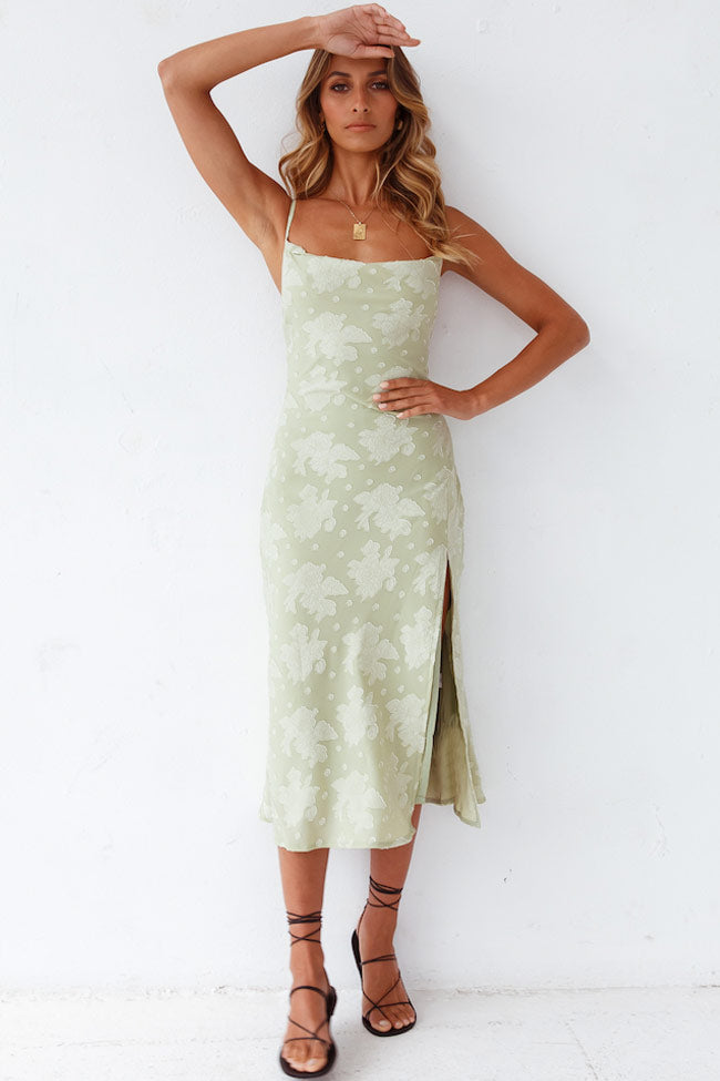 Women’s Slip Midi Dress – Cowl Neck – High Slit – Floral Pattern