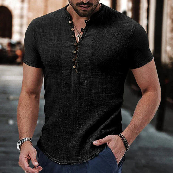 Men’s Henley Shirt - Lightweight Breathable Fabric - Short Sleeve Casual Wear