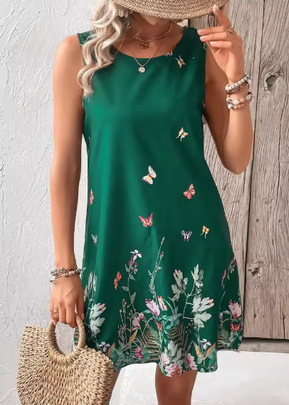 Women’s Mini Dress – Relaxed Fit – Sleeveless Floral Print