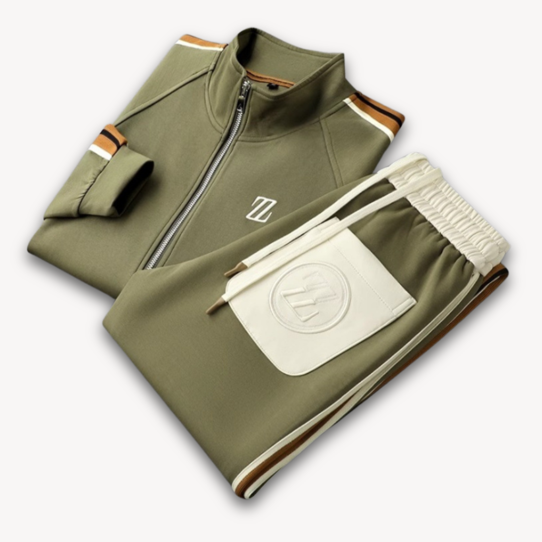 Men’s Tracksuit Set - Slim Fit - Sporty Side Stripes - Zipper Jacket & Drawstring Pants