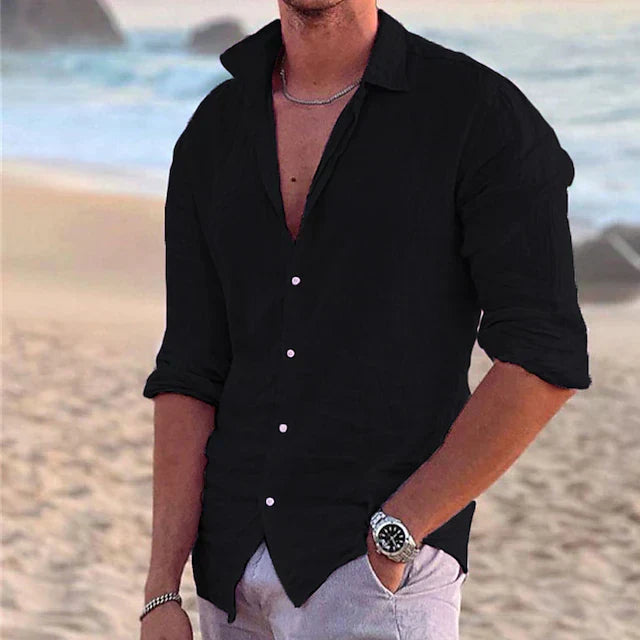 Men’s Button-Up Shirt – Relaxed Fit – Long Sleeve – Natural Fibers – Casual Style