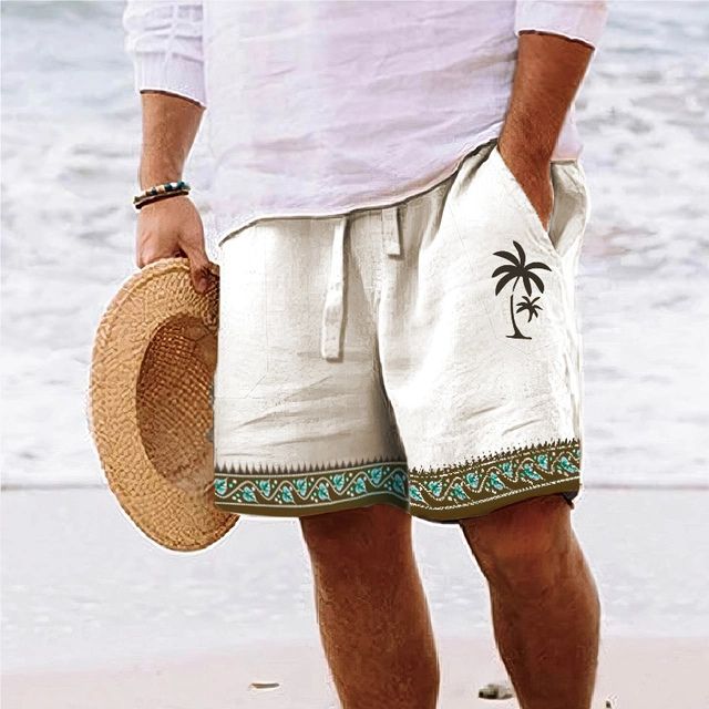 Men’s Beach Shorts – Relaxed Fit – Breathable Blend – Knee Length – Graphic Print