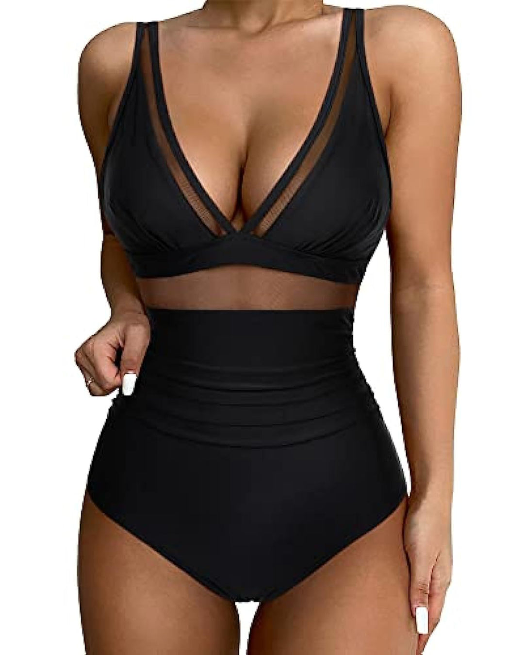 Women’s Swimsuit – Plunging Neckline – Mesh Detail – High-Cut Leg – Breathable Blend