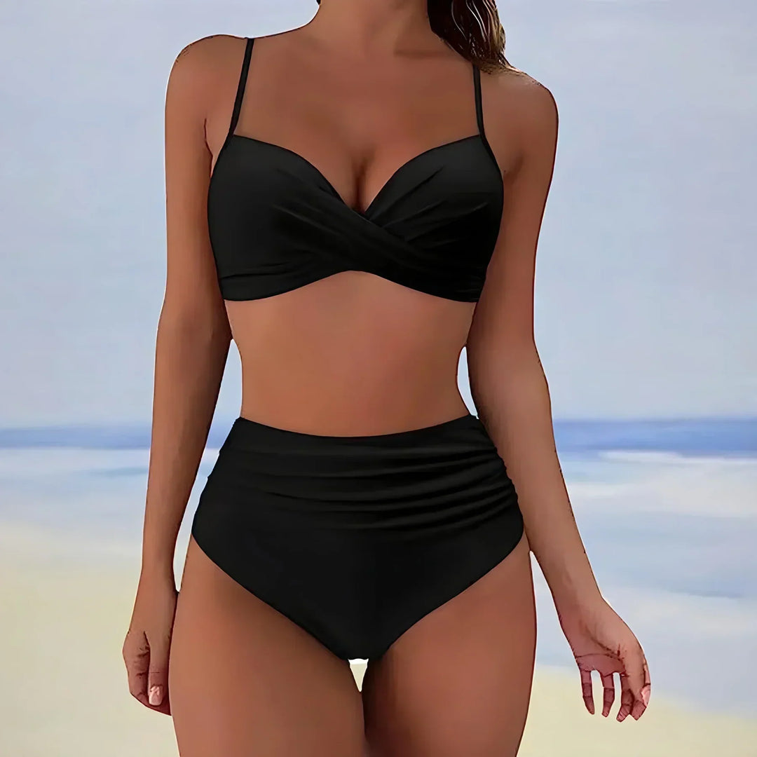 Women’s Bikini Set – High Waist – Ruched Sides – Stretch Fit – Full Support Top