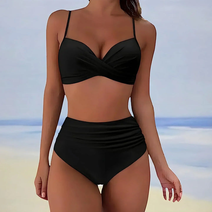 Women’s Bikini Set – High Waist – Ruched Sides – Stretch Fit – Full Support Top