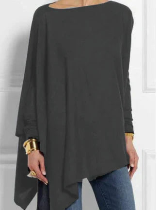 Women’s Tunic Top – Soft Knit – Oversized Fit – Asymmetrical Hem – Long Sleeve Casual