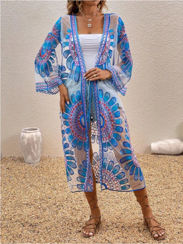 Women’s Duster Kimono – Sheer Lightweight Fabric – Flowing Fit – Boho Print Open Front
