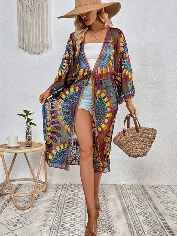 Women’s Duster Kimono – Sheer Lightweight Fabric – Flowing Fit – Boho Print Open Front